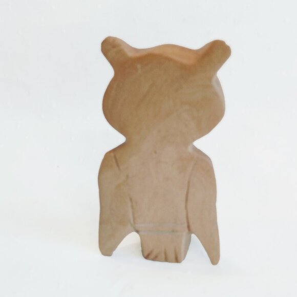 Vintage Hand Carved Light Wood With Dark Brown/Black Markings- Folk Art Owl-4.5" - Picture 4 of 7